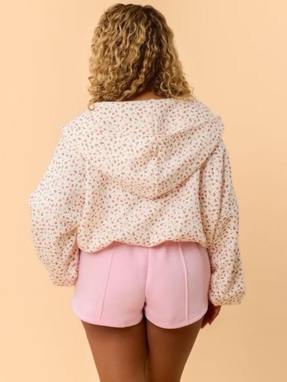 NWT Blogilates Women's Marshmallow Full Zip Hooded Sweatshirt, 2X - Cream Floral - Picture 2 of 12